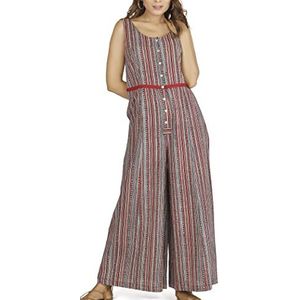 GURU SHOP Zomerse tuinbroek, etnische stijl, oversized, eendelig, blokprint, overall, dames, katoen, lange broek, alternatieve kleding, roodbruin, 40