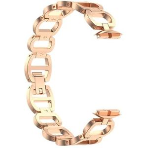 INEOUT Mode Diamond Strap Compatibel met Fitbit Luxe Smart Watch Band Rvs Dames Dames Armband Rose Pink Polsband Accessoires Nieuw (Size : Rose gold)