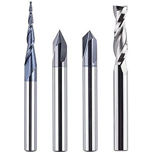 SpeTool 4 Stukken Freesset 6 MM Schacht Volledig Wolfraamcarbide VHM CNC Frees V-Groeffrees voor Hout Graveren