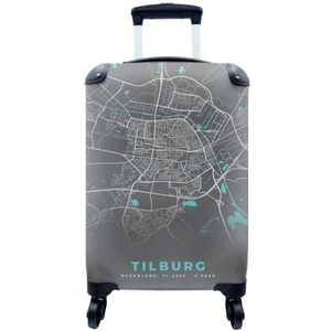 MuchoWow® Koffer - Plattegrond - Tilburg - Grijs - Blauw - Past binnen 55x40x20 cm en 55x35x25 cm - Handbagage - Trolley - Fotokoffer - Cabin Size - Print