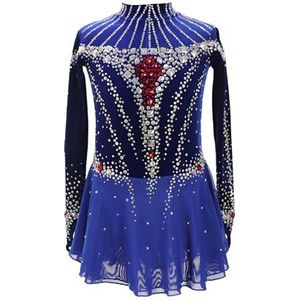Professionele kunstschaatsjurken met strass-steentjes, rekbare performance-outfit met lange mouwen for dames en meisjes(4XL)