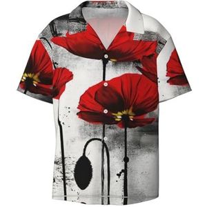 OdDdot Mooie klaproos bloem inkt print heren button down shirt korte mouw casual shirt voor mannen zomer business casual jurk shirt, Zwart, L
