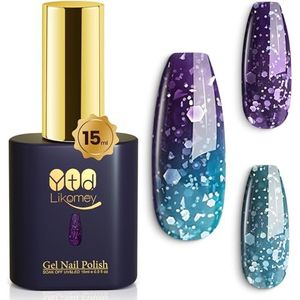 YTD Likomey UV Gel Nagellak,15ml Blauw Paars Glitter Temperatuur Kleurverandering Kameleon Salon Manicure Gel Polish,WB03
