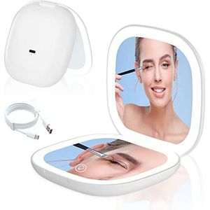 Aicharynic Led-zakspiegel met 1X/10x vergroting, cosmeticaspiegel, vergrotingsspiegel met licht, reisspiegel met dimbaar en 2-zijdig ledlicht, inklapbaar, cadeau voor meisjes