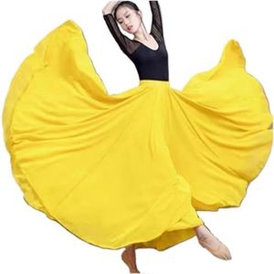 Flamencorok for vrouwen, 720 graden, volle cirkelvormige swingrok, Spaans danskostuum, volwassen, vloeiende, geplooide gelaagde rok for optredens, Halloweenfeest, rode krijtthema-outfit(Yellow_S)