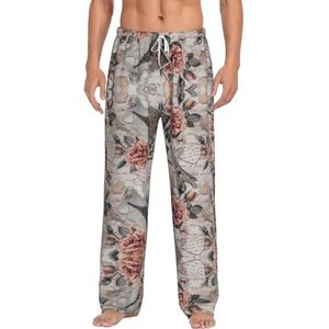 Bloem Parijs Eiffeltoren Heren Lange Lounge Wear Broek Nachtkleding Pyjama Bottoms Nachtkleding Nachtkleding Met Zakken En Trekkoord, Wit, S