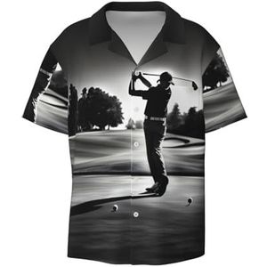 EdWal Zwart en Wit Golfs Print Heren Korte Mouw Button Down Shirts Casual Losse Fit Zomer Strand Shirts Heren Jurk Shirts, Zwart, 3XL