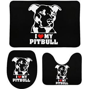 I Love My Pitbull Badkamermatten Set 3 Stuks Antislip Badmatten Wasbare Douchematten Vloermatten Sets 39,9 cm x 59,9 cm