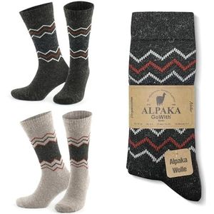 Alpaca wollen sokken voor heren, set van 2 paar, fijn gebreide sokken van natuurlijke wol, thermisch effect, gezellige comfortabele laarssokken voor de winter, grijs en donkergrijs, maat 34-46 en