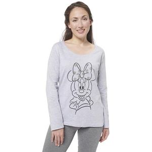 Disney Minnie Mouse pyjama voor dames, pyjamaset, lange mouwen, bovendeel met broek, grijs, grijs, S