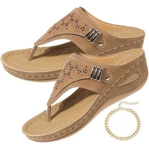 Ademende Mesh Sport Sandalen Met Slipvaste Zool, Vrouwen Dikke Zool Flip-Flops Open Teen Casual Slipper(Brown,43 EU)