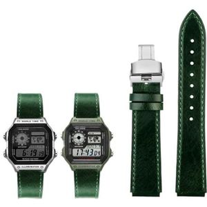 Fit for Casio G-Shock AE-1200WH/1300/1000/A159/A158 AQ-S810W MRW-200H Band Lederen Band heren Retro Horlogeband Armband 18mm (Color : Green silver B, Size : 18mm)