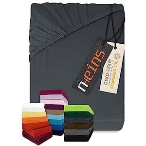 npluseins Klassiek jersey hoeslaken, vele kleuren en maten, 100% katoen, 159.192, 180-200 x 200 cm, antraciet