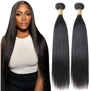 Lakaisa Straight Human Hair Bundles Sew in Hair Natural Black Real Hair Extensions 2 Bundles 100% Unprocessed Brazilian Virgin Hair No Smell for Woman 12 12 Inch
