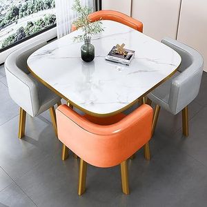EdNey Eettafel en stoel set, eettafel met stoelen, eettafel stoelen set van 4, geschikt voor thuis, kantoor (kleur: oranje+grijs)