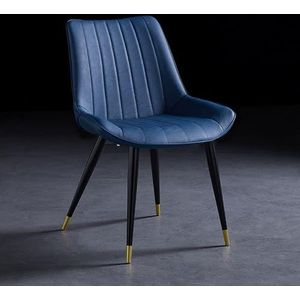 Eetkamerstoel, moderne en eenvoudige eettafel en stoelen met metalen poten en pu lederen zitting en rugleuningen, for keukenlounge vrije tijd woonkamer (Color : Blue, Size : Black+gold)