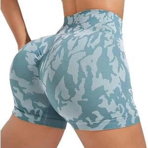 Vrouwen Naadloze Tie Dye Sport Shorts Sexy Yoga Shorts Running Oefening Fitness Shorts Hoge Taille Push Up Workout -Sky Blue-M
