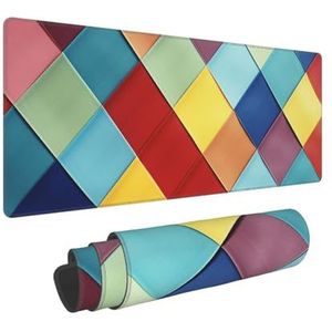 Grote gamingmuismat met antislip rubberen basis, kleurrijke geruite muismat met gestikte rand, verlengde bureaumat voor laptop, bureauonderlegger, 30 x 80 cm, schrijfblok voor kantoor en thuis