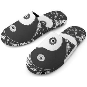 Moon Cloud Yin Yang Pantoffels voor dames, met volledige print, warme antislip rubberen zool, huisschoenen voor binnenhotel, 40-41 (9-10)