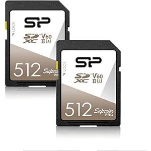 Silicon Power 2-Pack 512GB V60 R/W Up to 280/170 MB/s Superior Pro UHS-II SDXC Memory Card