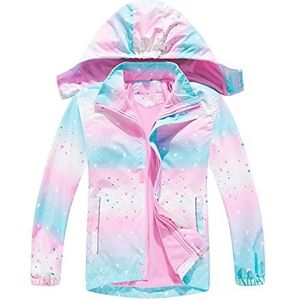 BRONG Meisje Waterdichte Jassen Bloemen Gedrukt Fleece Gevoerde Jas Warme Rits Hooded Windjack Lichtgewicht Zachte Uitloper, roze, 9-10 jaar