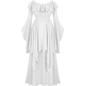 EMMHouse Victoriaanse jurk, renaissance-kostuum, gothic, heksenjurk, middeleeuwse retro lange jurk, Wit, XXL