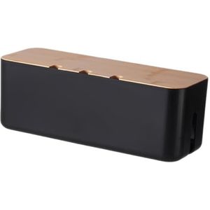 Kabelbeheer in Scandinavische stijl for de woonkamer met bamboe deksel, kunststof stekkerdooshouder for kabelopslag van tv/computer/router/spelcomputer(Black,30 * 10.8 * 10.8cm)