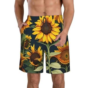 Wild Flower Zonnebloem Sneldrogende zwembroek voor heren, strandshorts met gaasvoering, taillekoord met 3 zakken, Wit, L