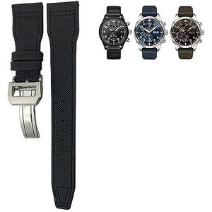 WCQSYY Nylon kalfsleren horlogeband voor IWC Big Pilot IW377714 Mark18 SPITFIRE canvas band 22 mm 21 mm 20 mm (Color : Black Black line 1, Size : 22mm)