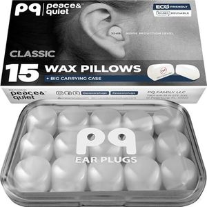 PQ Wax oordopjes om te slapen, zwemmen - 15 zachte ruisonderdrukkende siliconen gel wax oordopjes voor slaap en zwemmers, gehoorbescherming met geluidsblokkeringsniveau van 32 db, (15 kussens), kleur: