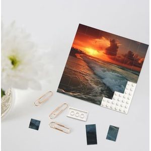 Bouwsteenpuzzel Gepersonaliseerde bouwstenen vierkante puzzels het strand zonsondergang bouwstenen blok voor volwassenen blokpuzzel voor huisdecoratie 3D baksteenpuzzel bakstenen fotolijst