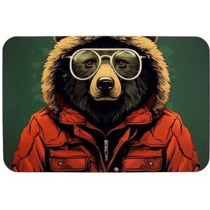 HemaKayy Retro beer met rode jas badtapijt 50 x 70 cm, rubberen achterkant, sneldrogende technische stoffen matten, machinewasbaar badkuip voor douchevloer, badmat accessoires decor
