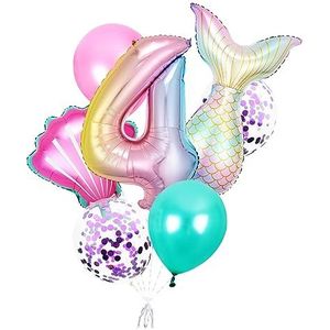 Nummer ballonnen, zeemeermin staart ballon bal globos, voor verjaardagsfeestje decoraties kinderen bruiloft ballon babyshower (maat : 4 jaar)