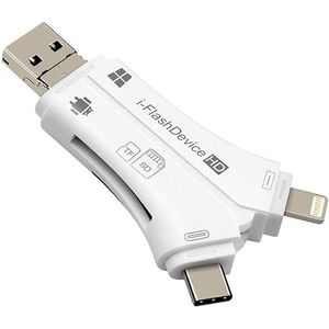 ZHHSUNY Kaartlezer, 4-in-1 i-Flash Device SD-geheugenkaartadapter voor mobiele telefoon, pc, ECT (wit)