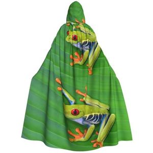 Womens Mens volledige lengte carnaval cape met capuchon cosplay kostuums mantel, 185 cm dierlijke kikker groene bladeren bladeren