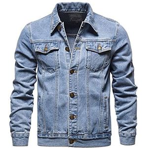 Spijkerjack Heren Effen Kleur - Slim Fit Trucker Vintage Katoenen Cowboy Tops Jas, Casual Westerse Stijl Jean Uitloper, Button-Down Met Zakken Wassen Voor De Herfst Plus Maat S - 5Xl,Lichtblauw,X
