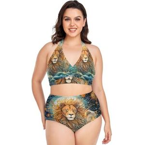 Koning Leeuw Luipaard Wild Dier Vrouwen Bikini Sets Plus Size Badpak Twee Stukken Hoge Taille Strandkleding Meisjes Badpakken, Pop Fashon, 3XL