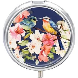 Vogels en bloemen pillendoos 3 compartimenten kleine pillendoos draagbare pillendoos voor zak of portemonnee ronde metalen pillendoos schattige medicijnorganisator houder om vitamines medicatie vast