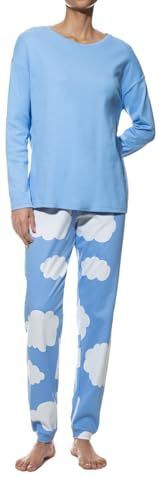 Mey - Clouds - dames - pyjama - nachtkleding - lange mouwen - ademend, Blue Silk, 42
