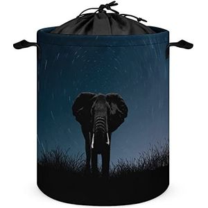 Zwart-witte olifant Starry wasmand met deksel opvouwbaar trekkoord wasmand voor thuis reizen
