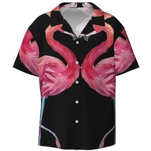 YJxoZH Flamingo's Print Heren Jurk Shirts Casual Button Down Korte Mouw Zomer Strand Shirt Vakantie Shirts, Zwart, 4XL