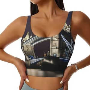 Tower Bridge in Londen Print Comfortabel Vrouwen Sport Vest Yoga Workout Vest voor Vrouwen Lichtgewicht Zomer, Zwart, S
