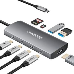 USB C Video Output Hub, 5 poorten USB-A/C 3.2 10Gbps, HDMI 4K 60Hz, PD 100W, SD/TF slot, USBC splitter voor dubbele monitoren voor MacBook Pro/Air, iMac, iPad Pro, iPhone 15/16, Type-C Monitor