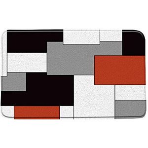Agriism Abstracte geometrische badmat moderne geometrie vierkanten patroon print zwart grijs rood wit creatief traagschuim badkamer douchemat keuken tapijt es 86 x 61 cm