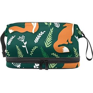 Grote capaciteit reizen cosmetische tas,Vossen Animal Green,Make-up tas,Waterdichte make-up tas Organizer, Meerkleurig, 27x15x14 cm/10.6x5.9x5.5 in