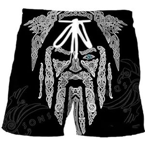 Unisex Viking Odin Tattoo Shorts - Noorse Mythologie Harajuku Street Summer Sneldrogende Ademende Shorts - Modieuze Hiphop 3D Digitaal Bedrukte Casual Shorts (Color : Odin C, Size : 3XL)