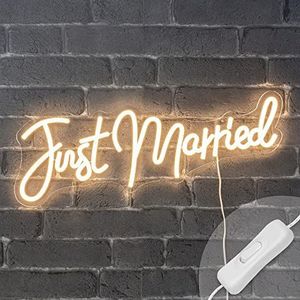 Neon led Just Married 58 cm – neonwandlamp, warmwit, op netvoeding, neonlamp met aan/uit-schakelaar, voor decoratie bruiloft, slaapkamer, decoratie bruiloft, bohemien