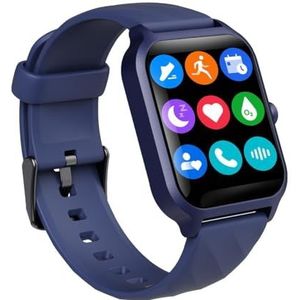 Tyasoleil Intelligent Bluetooth-fitnesshorloge voor dames en heren, 1,83 inch HD-display met hartslagmeter voor slaap, waterdicht IP68, voor Android en iOS (solide zwart) (marineblauw)