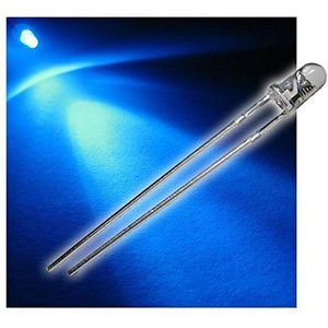 world-trading-net - 50 LED's 3 mm waterhelder blauw type ""WTN-3-11000b"", lichtgevende diode, bedraad, diode lichtgevend, als component