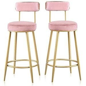 Luxe aanrechtstoelen set van 2 - fluwelen barkrukken ontbijtbarkrukken met metalen poten aan de achterkant, hoge krukken voor keukeneilandhuismeubilair (kleur: roze)